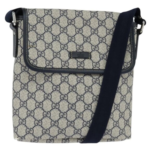 GUCCI GG Supreme Shoulder Bag PVC Navy Silver